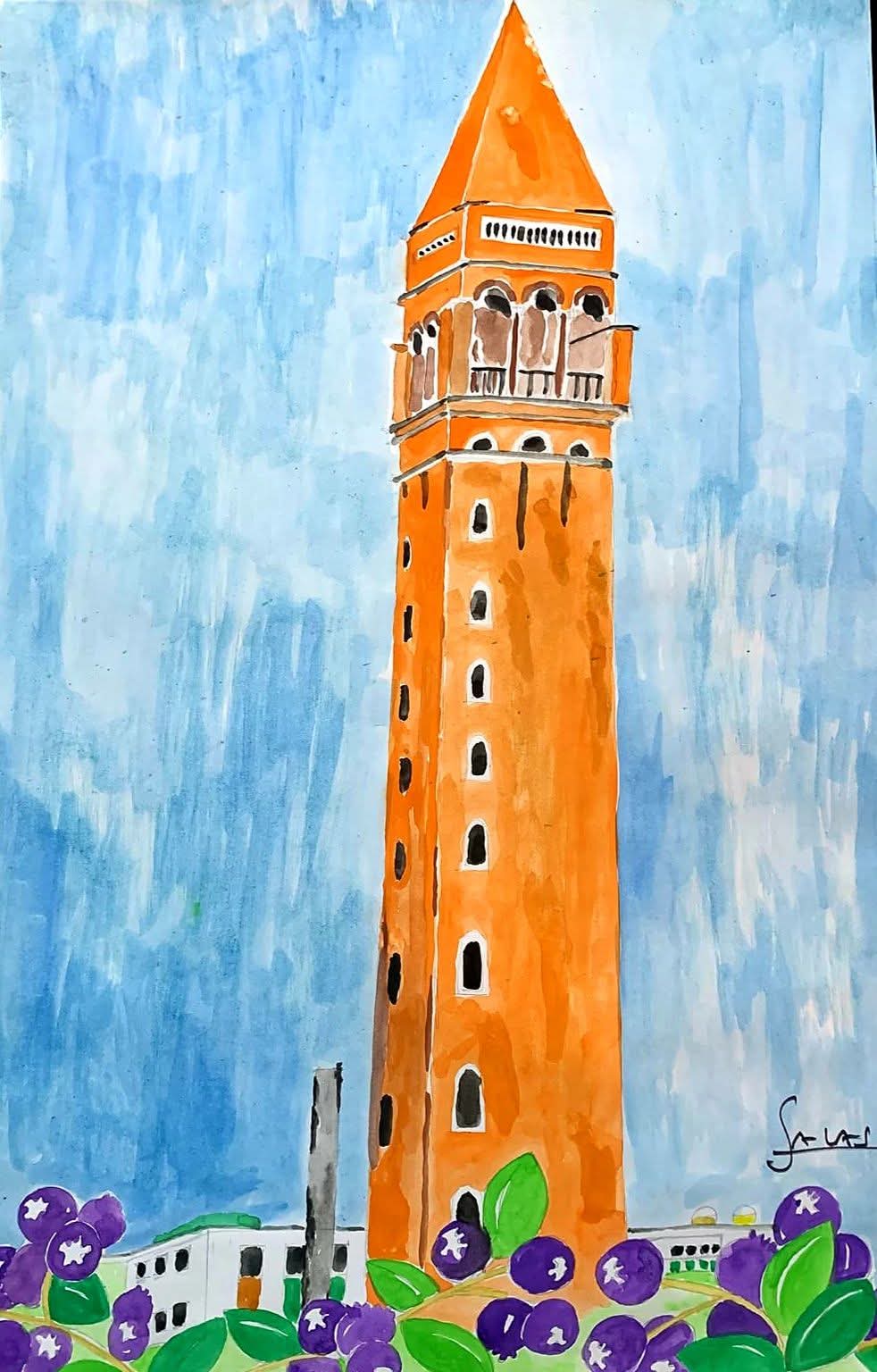 Campanario, acuarela, 2026